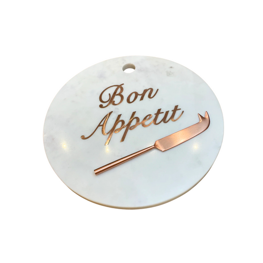 Marble Round Bon Appetit Platter with Knife