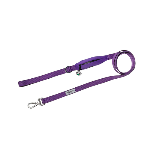 Purple Dog Leash with Built-in Poop Bag Holder