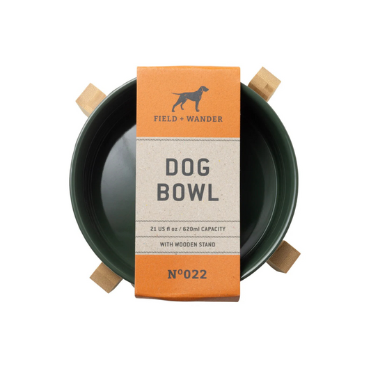 Dog Bowl with Wooden Stand - Green