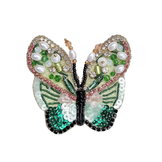 Green Beaded Butterfly Brooch