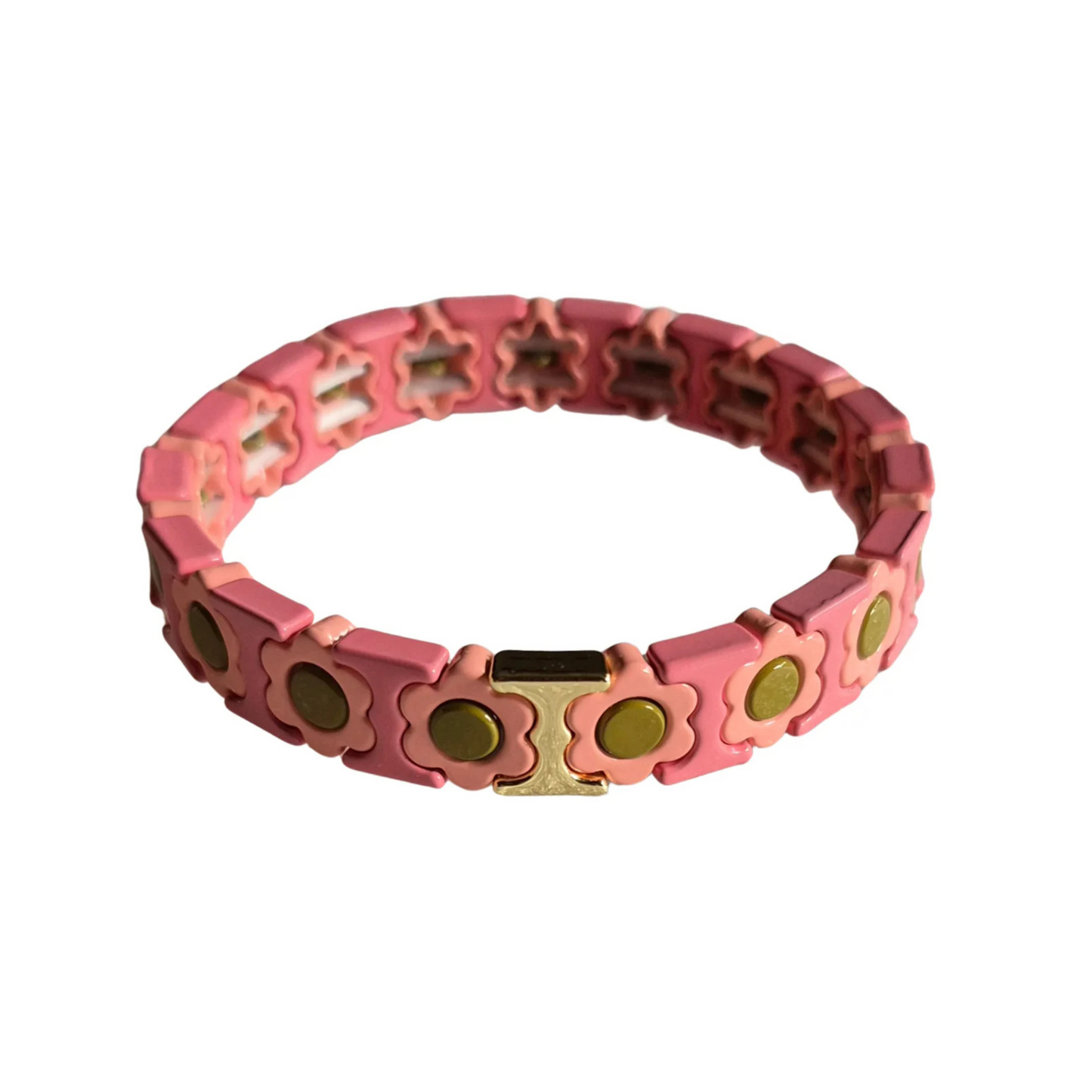 Light Pink & Olive Flower Bracelet