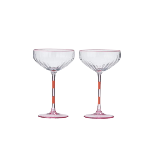Lena S/2 Glass Rib Coupe Pink & Orange