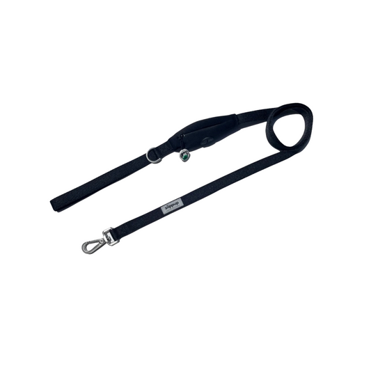 Black Dog Leash with Built-in Poop Bag Holder