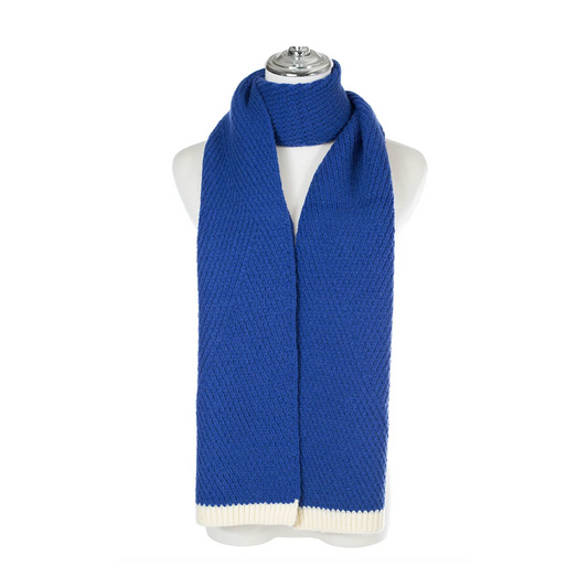 Blue Knitted Scarf White Trim