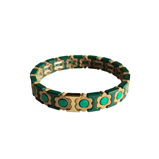Green and Beige Flower Bracelet