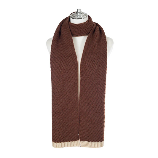 Brown Knitted Scarf White Trim