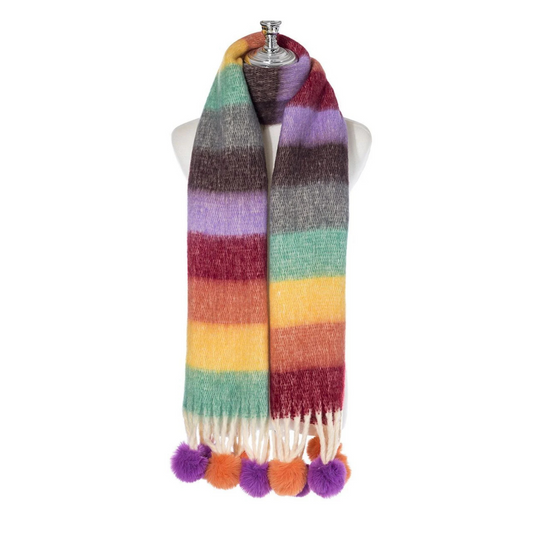 Rainbow Pom Pom Scarf