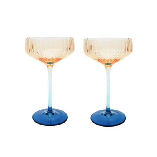 Ellie Ombre Cocktail Glass Amber and Blue Set of 2