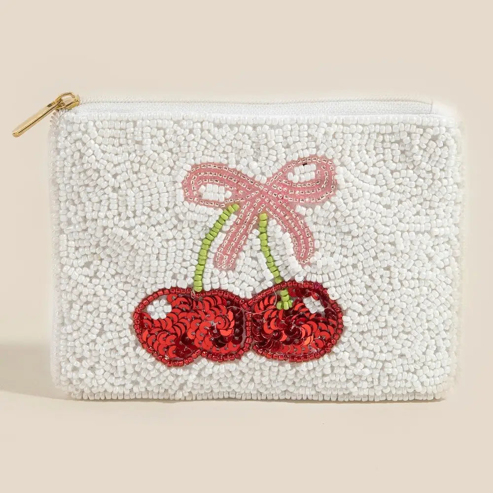 Red Cherries Beaded Purse