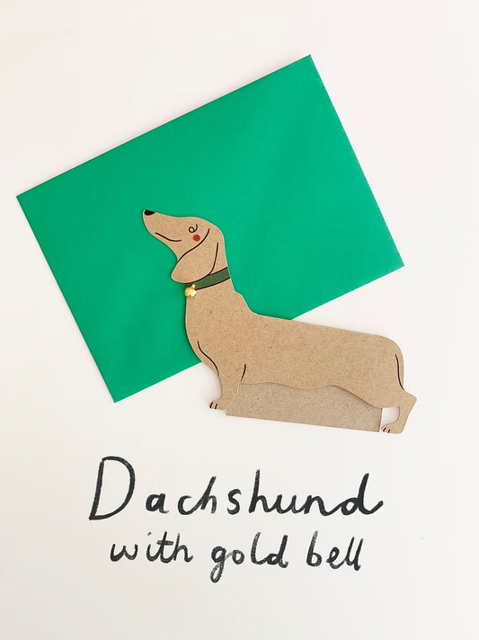 Sausage Dog w/ Gold Bell Greeting Card