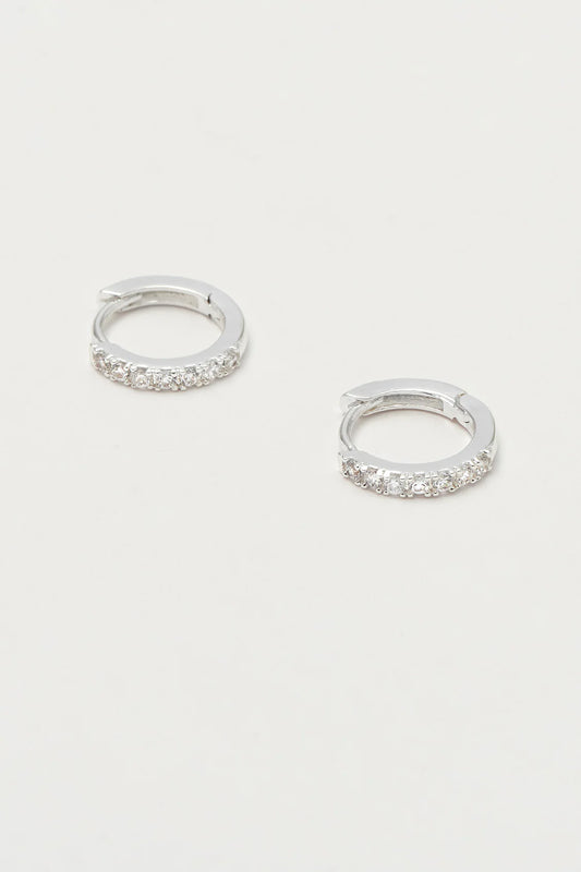 Hoop Earrings Silver Plated White Cz