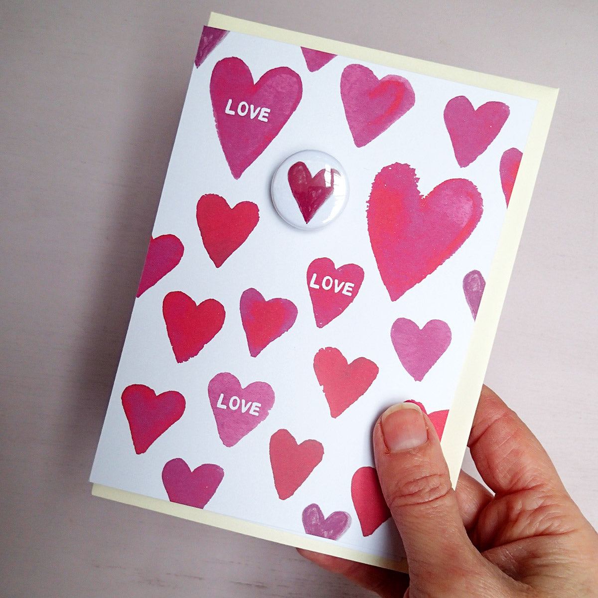 Love Hearts - Greeting Card with Badge