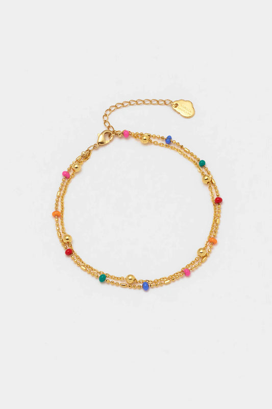 Double Chain Rainbow Enamel Beaded Bracelet