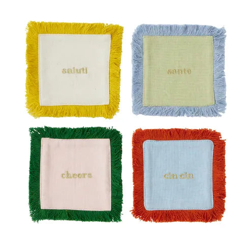 Cheers S/4 Cotton Embroidered Coasters