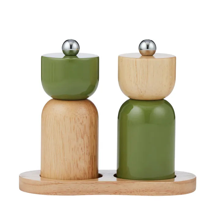 Eta Wood Salt & Pepper Grinder 3pc Set -Olive Green