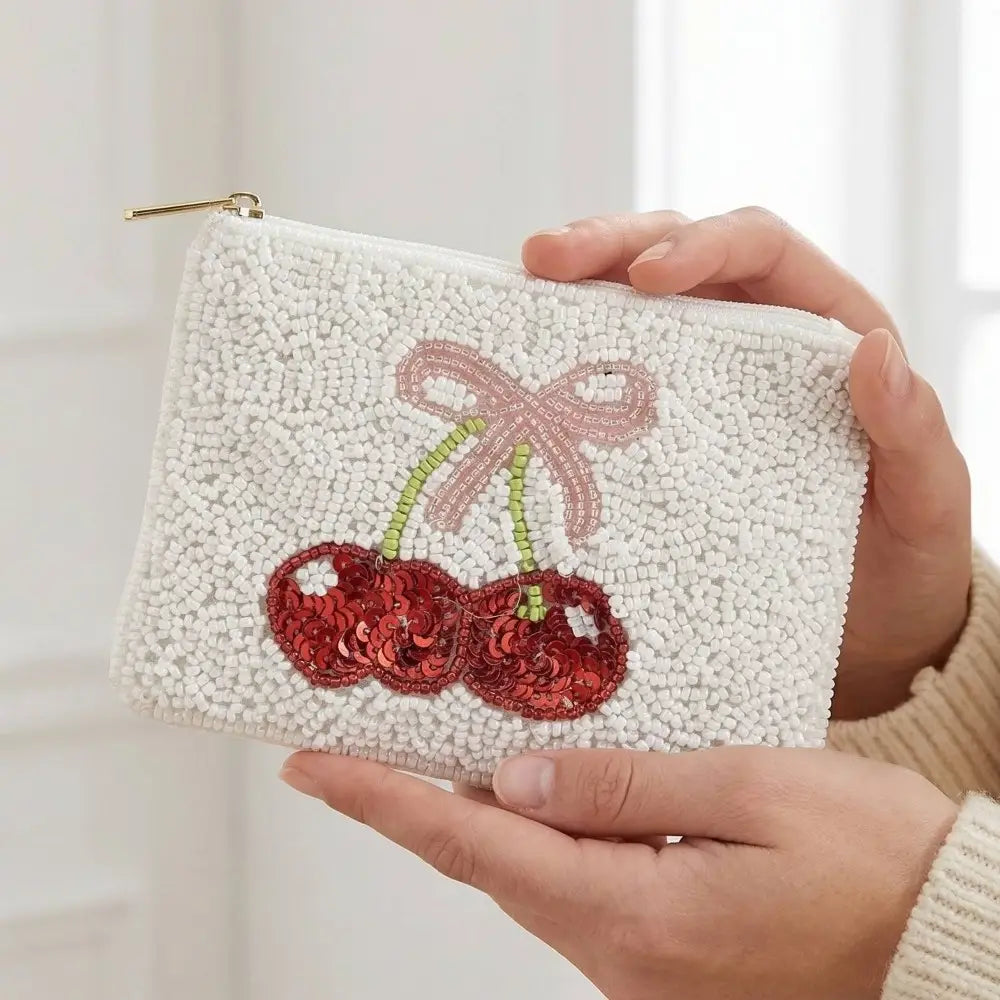 Red Cherries Beaded Purse