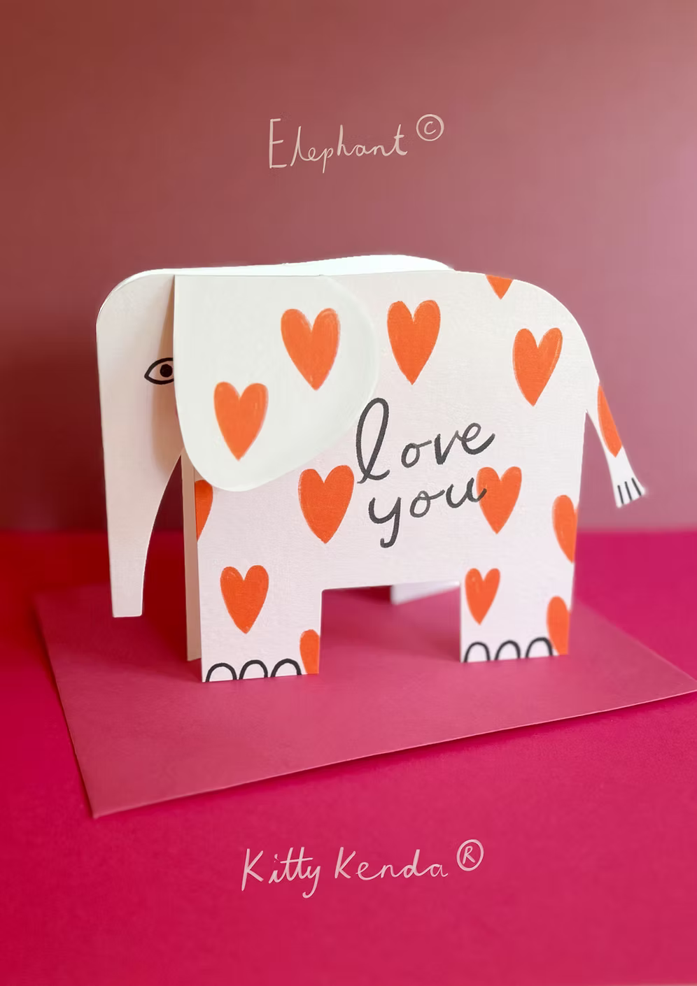 'Love You' Hearts Elephant Greeting Card