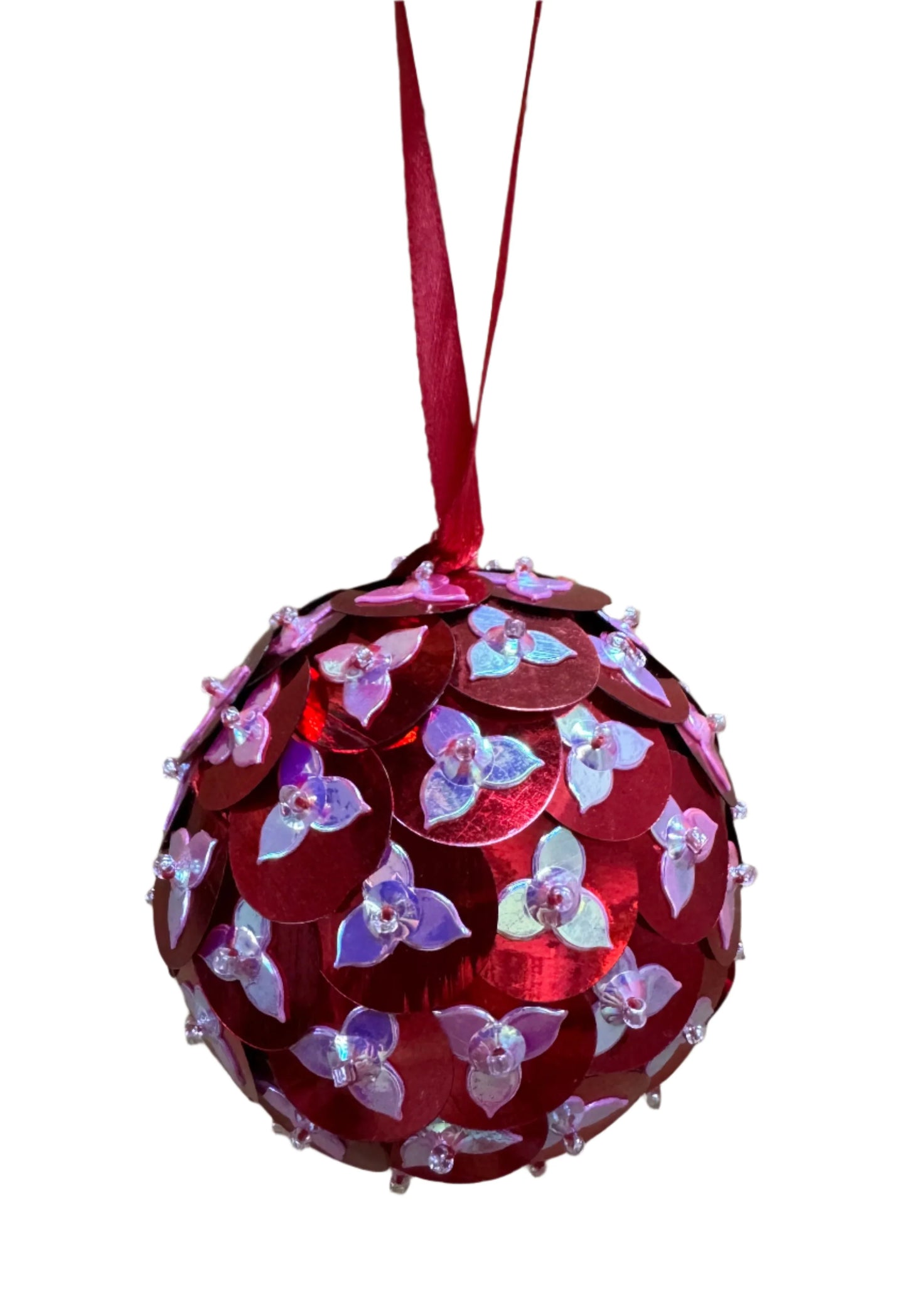 Red and Pink Geo Sequin Christmas Bauble