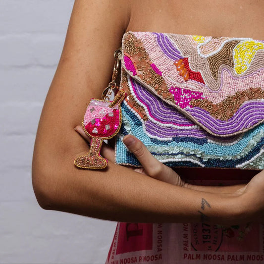 Drink Pink Beaded Keychain